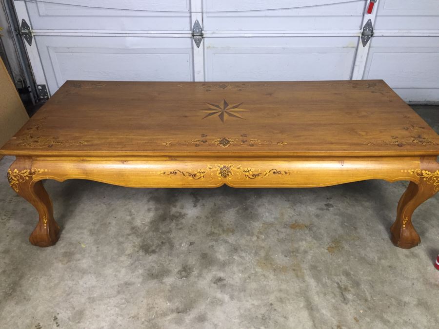 Stunning Wooden Coffee Table With Chippendale Ball And Claw Feet And Inlay Work All Over Top And Legs [Photo 4]