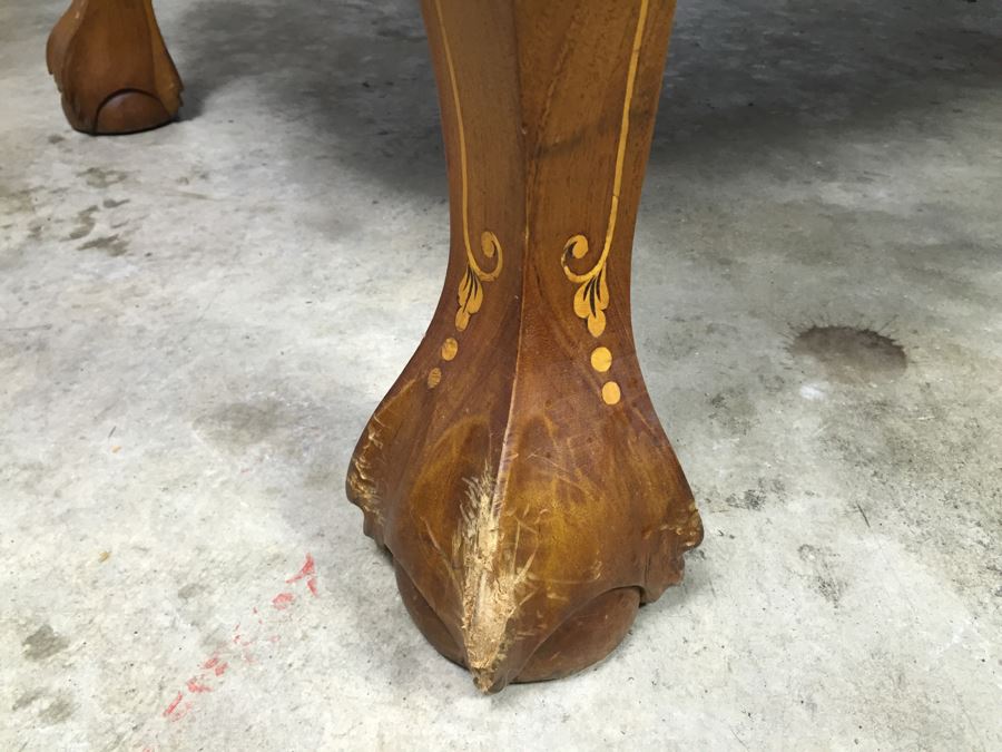 Stunning Wooden Coffee Table With Chippendale Ball And Claw Feet And Inlay Work All Over Top And Legs [Photo 23]