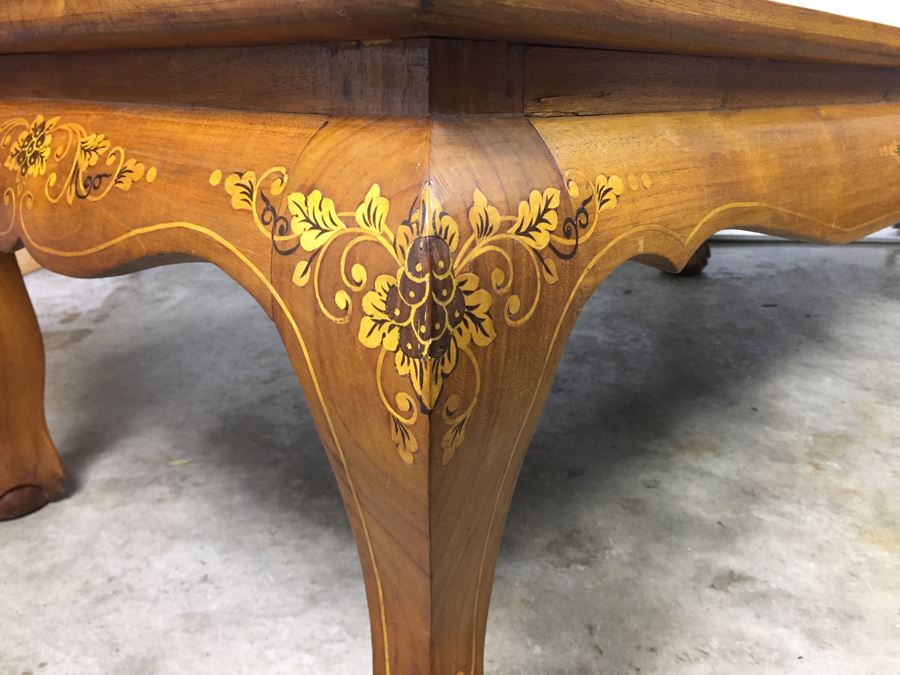 Stunning Wooden Coffee Table With Chippendale Ball And Claw Feet And Inlay Work All Over Top And Legs [Photo 15]