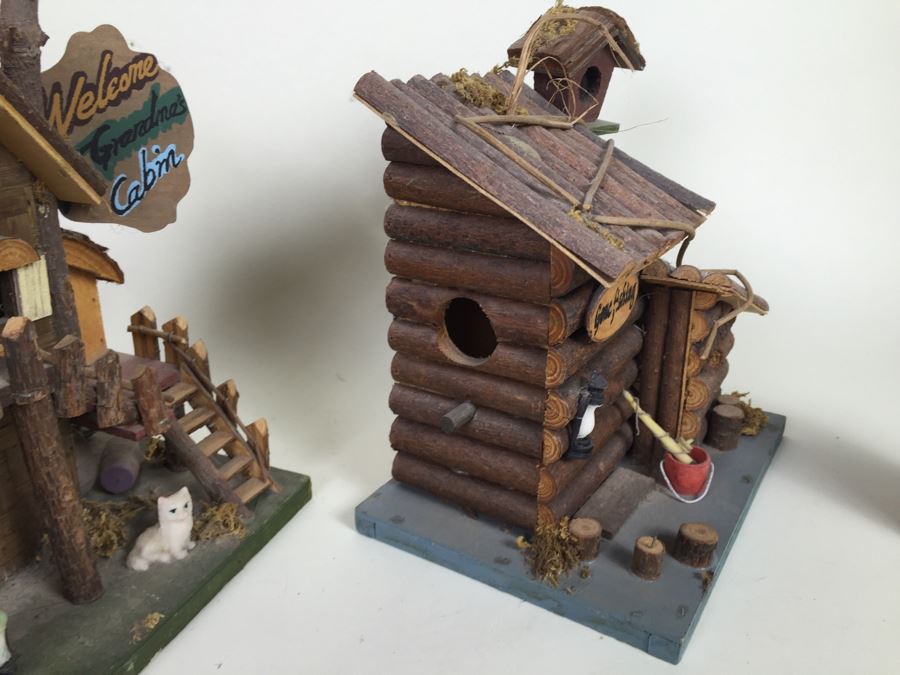 (3) Wooden Crafted Log Cabin Style Bird Houses [Photo 19]