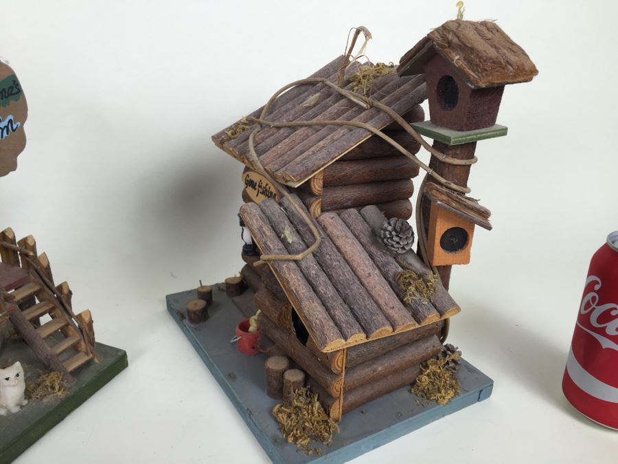 (3) Wooden Crafted Log Cabin Style Bird Houses [Photo 18]