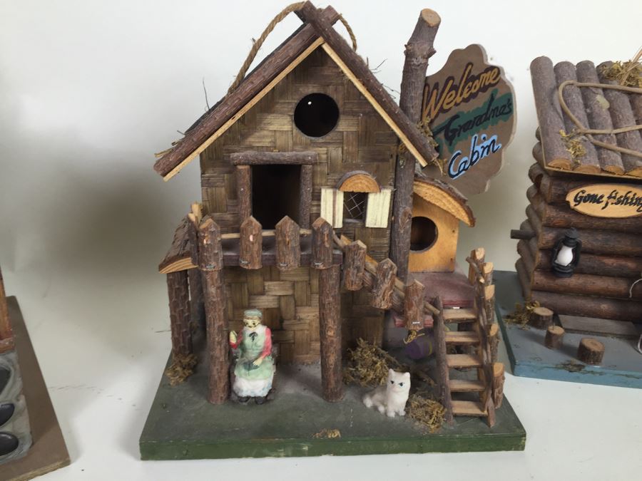 (3) Wooden Crafted Log Cabin Style Bird Houses [Photo 11]