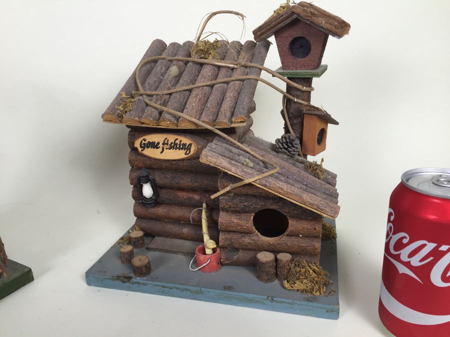 (3) Wooden Crafted Log Cabin Style Bird Houses [Photo 15]