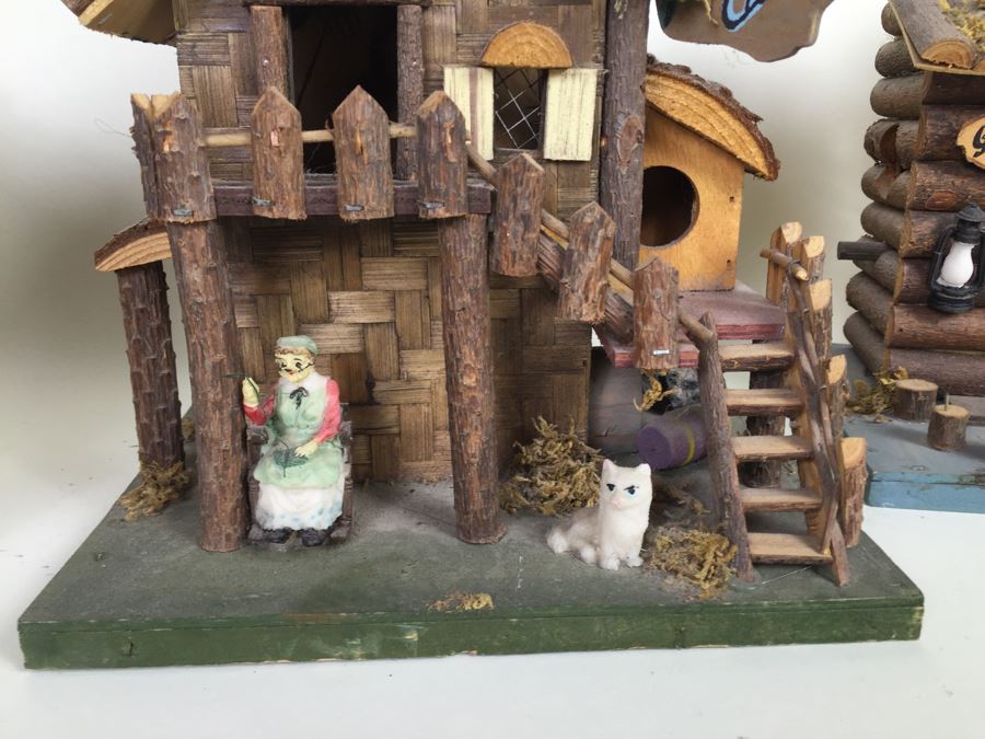 (3) Wooden Crafted Log Cabin Style Bird Houses [Photo 12]