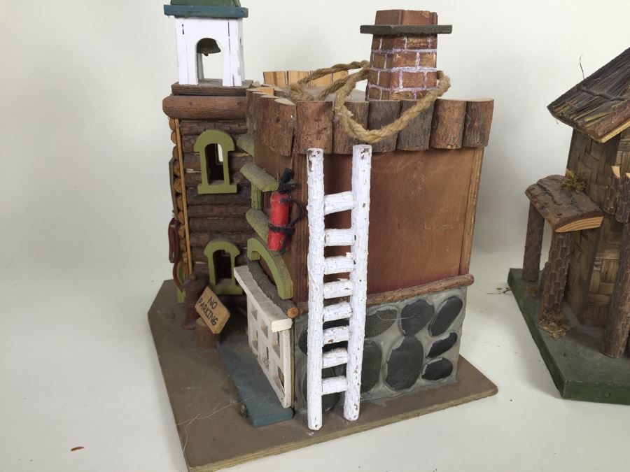 (3) Wooden Crafted Log Cabin Style Bird Houses [Photo 10]