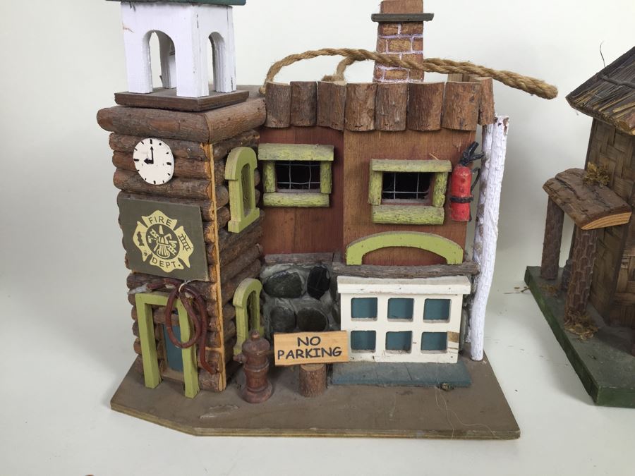(3) Wooden Crafted Log Cabin Style Bird Houses [Photo 2]