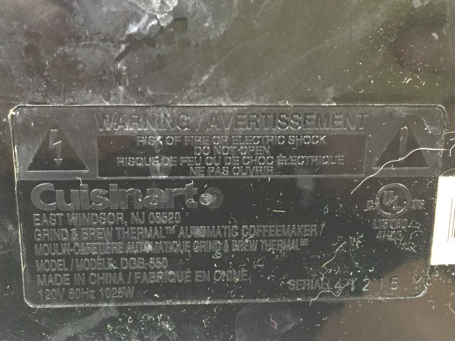 Cuisinart Coffee Maker Model DGB-650 [Photo 7]