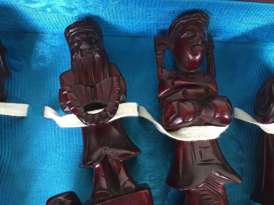 Portable Asian Wooden Chess Set With Brass Accents And Carved Wood Chess Pieces [Photo 12]