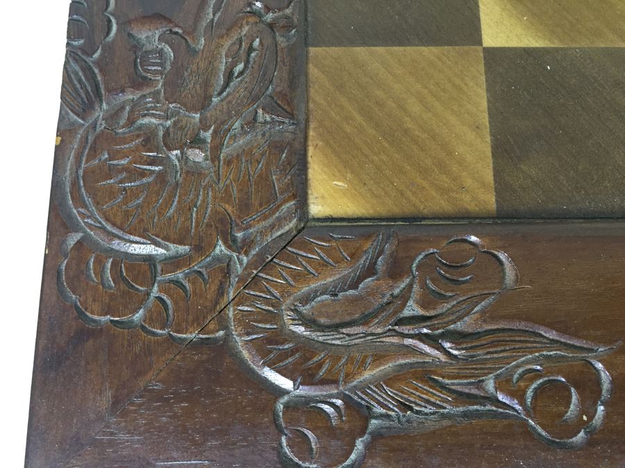 Portable Asian Wooden Chess Set With Brass Accents And Carved Wood Chess Pieces [Photo 7]