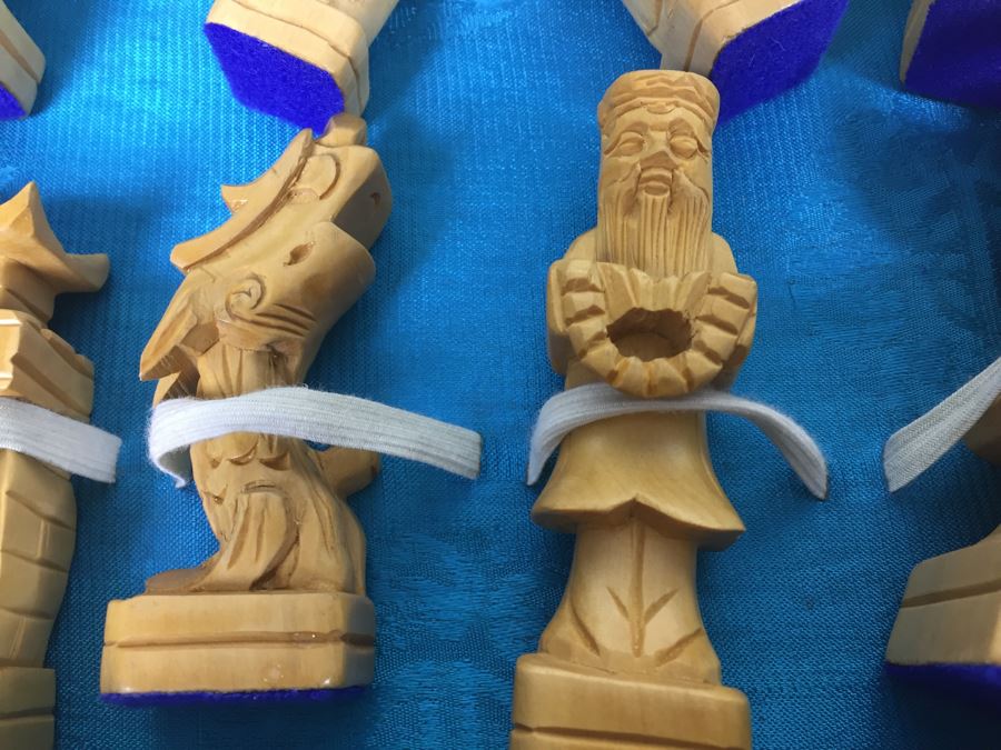 Portable Asian Wooden Chess Set With Brass Accents And Carved Wood Chess Pieces [Photo 19]