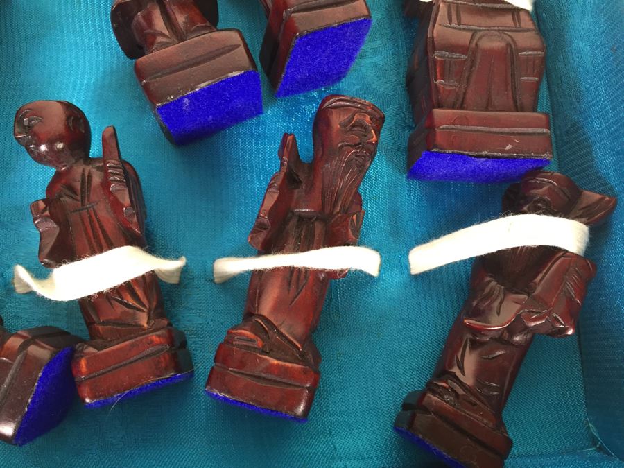 Portable Asian Wooden Chess Set With Brass Accents And Carved Wood Chess Pieces [Photo 15]