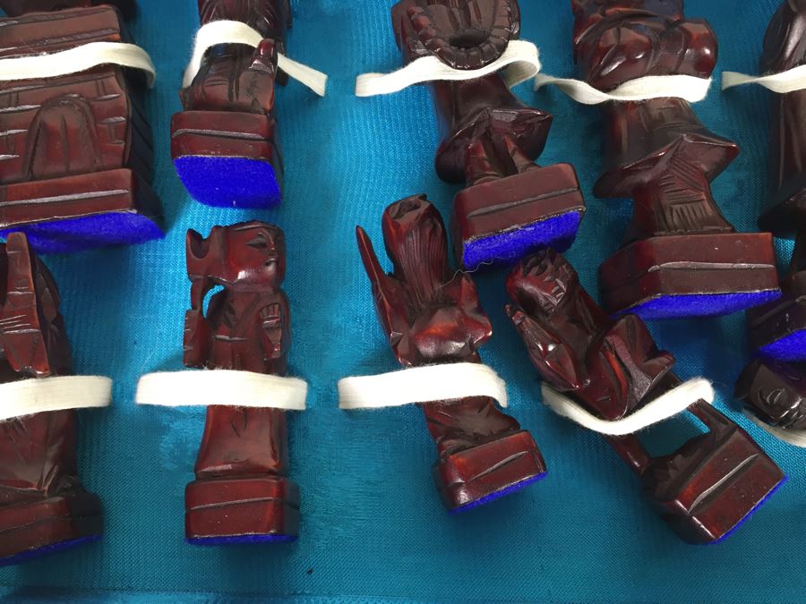 Portable Asian Wooden Chess Set With Brass Accents And Carved Wood Chess Pieces [Photo 16]