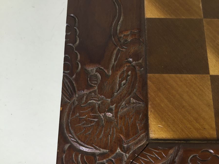 Portable Asian Wooden Chess Set With Brass Accents And Carved Wood Chess Pieces [Photo 8]