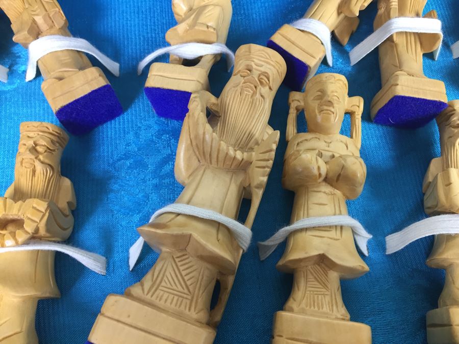 Portable Asian Wooden Chess Set With Brass Accents And Carved Wood Chess Pieces [Photo 20]