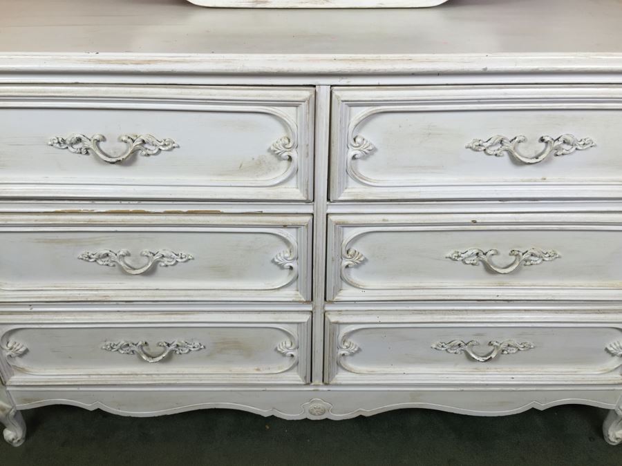 Shabby Chic White Bassett Furniture Dresser With Nightstand And Mirror [Photo 7]