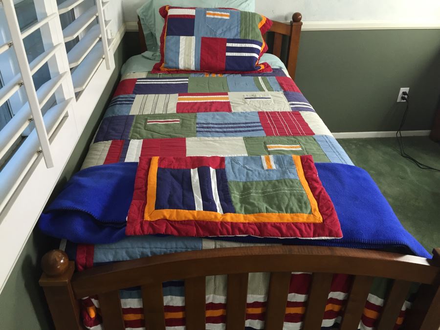 Ethan Allen Wooden Bed With Mattress Boxsprings And Nice Linens [Photo 2]