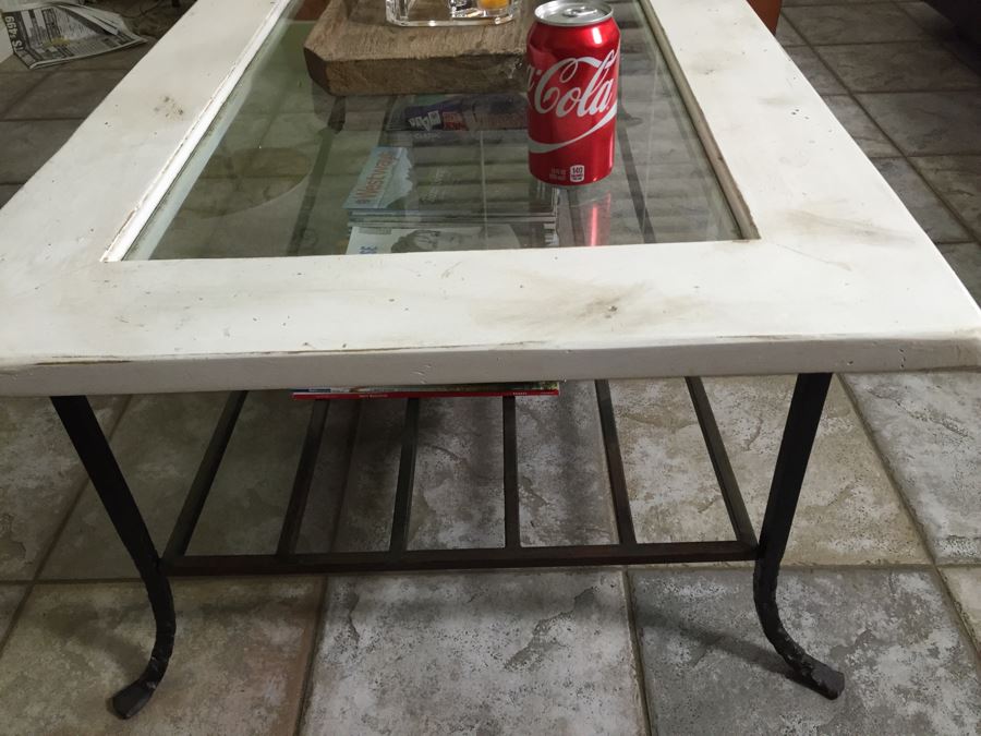 Wood And Metal Coffee Table With Inset Glass Top [Photo 3]