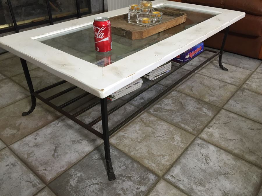 Wood And Metal Coffee Table With Inset Glass Top [Photo 4]