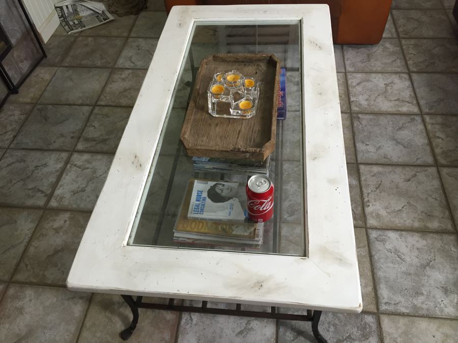 Wood And Metal Coffee Table With Inset Glass Top [Photo 5]