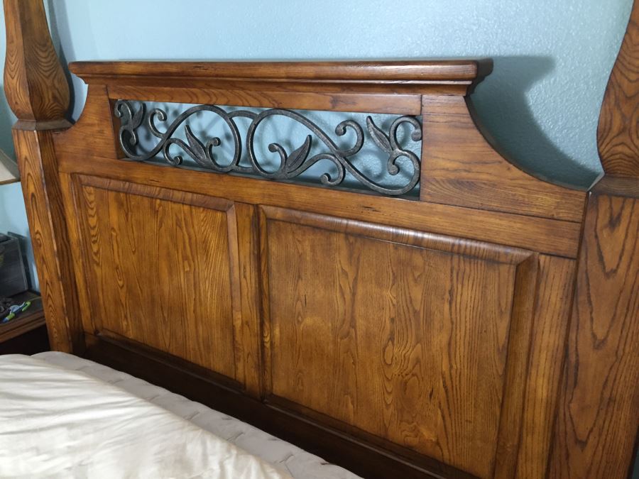 Wood headboard deals with metal accents