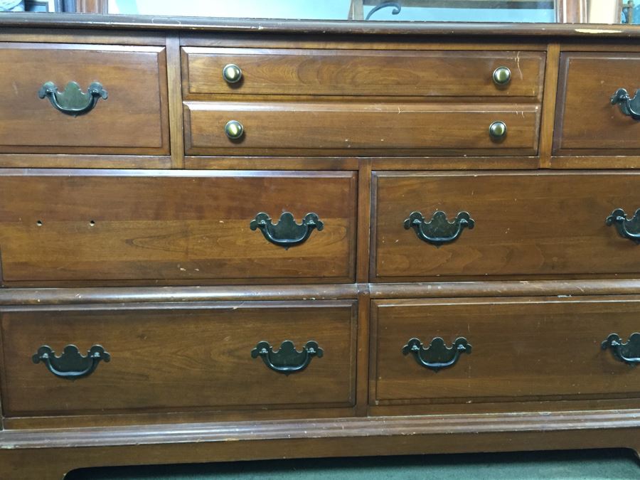 Wooden Cherry Dresser With Mirror By Sanford Furniture Co [Photo 9]