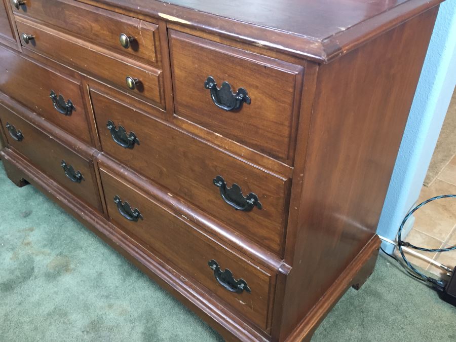 Wooden Cherry Dresser With Mirror By Sanford Furniture Co [Photo 2]