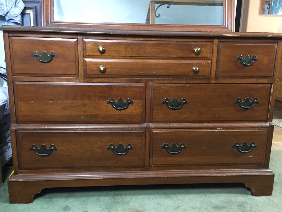 Wooden Cherry Dresser With Mirror By Sanford Furniture Co [Photo 4]
