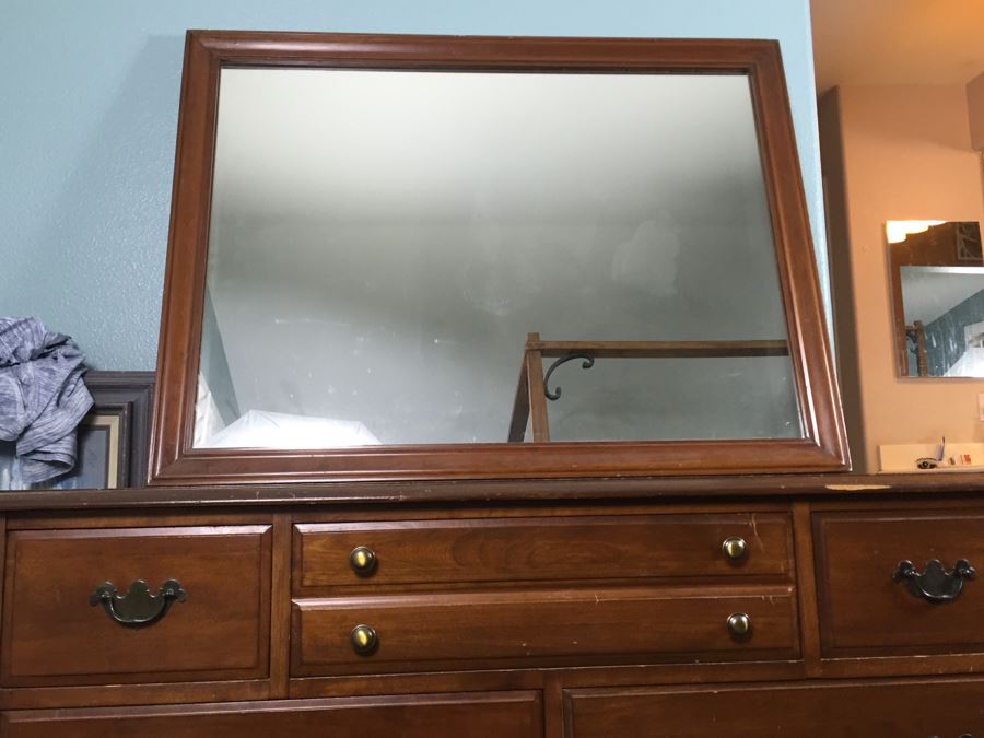 Wooden Cherry Dresser With Mirror By Sanford Furniture Co [Photo 8]