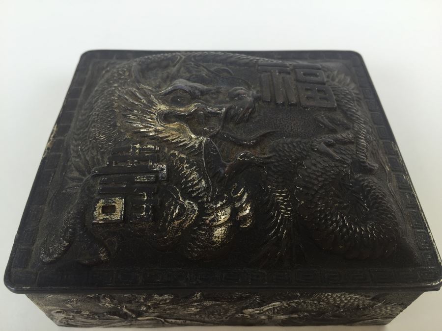 Japanese Metal Embossed Box With Dragon Serpent [Photo 5]