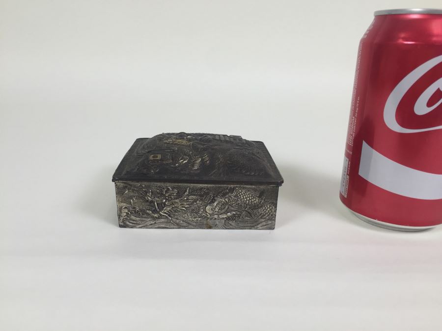 Japanese Metal Embossed Box With Dragon Serpent