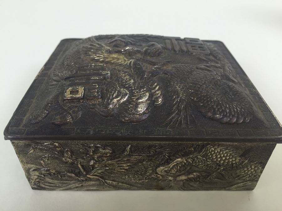 Japanese Metal Embossed Box With Dragon Serpent