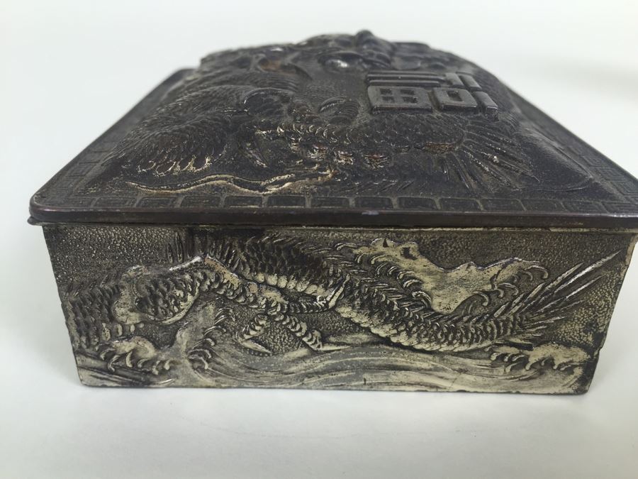 Japanese Metal Embossed Box With Dragon Serpent