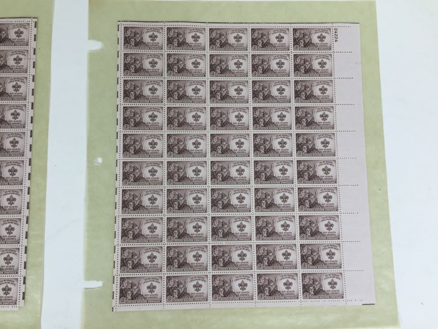 (2) Mint Postage Stamp Sheet 3 Cent 1950 Boy Scouts