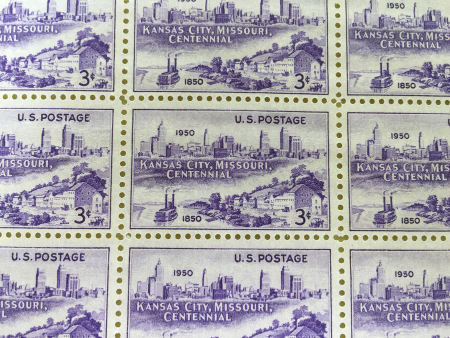 Mint Postage Stamp Sheet 1950 3 Cent Kansas City, Missouri Centennial [Photo 4]