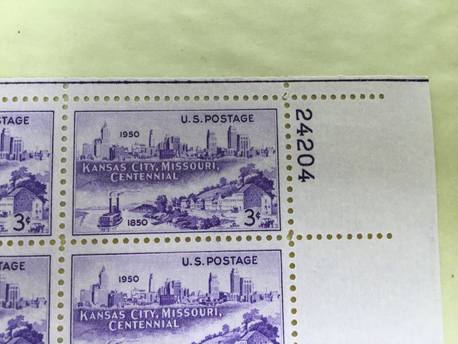 Mint Postage Stamp Sheet 1950 3 Cent Kansas City, Missouri Centennial [Photo 2]