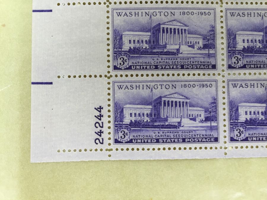 (2) Mint Postage Stamp Sheet 3 Cent 1950 U.S. Supreme Court National Capital Sesquicentennial [Photo 6]