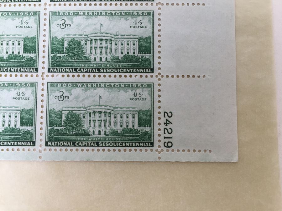 (2) Mint Postage Stamp Sheet 3 Cent 1950 The White House National Capital Sesquicentennial [Photo 2]