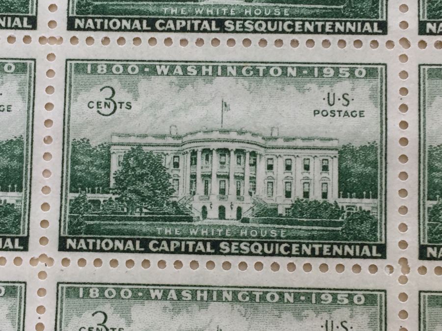 (2) Mint Postage Stamp Sheet 3 Cent 1950 The White House National Capital Sesquicentennial [Photo 3]
