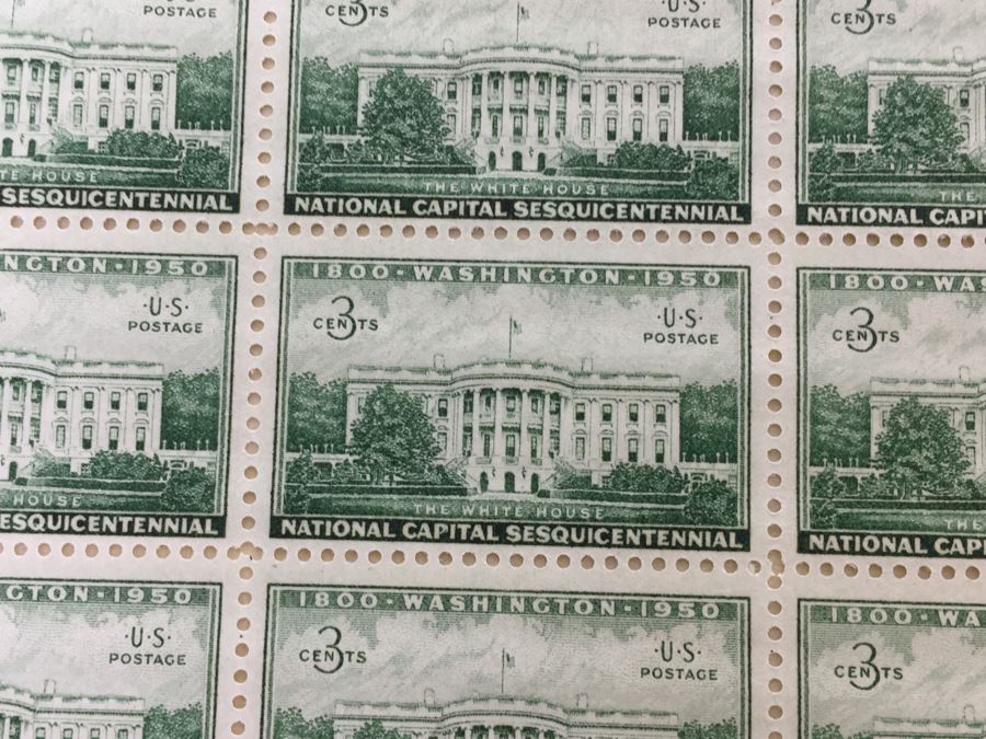 (2) Mint Postage Stamp Sheet 3 Cent 1950 The White House National Capital Sesquicentennial [Photo 7]