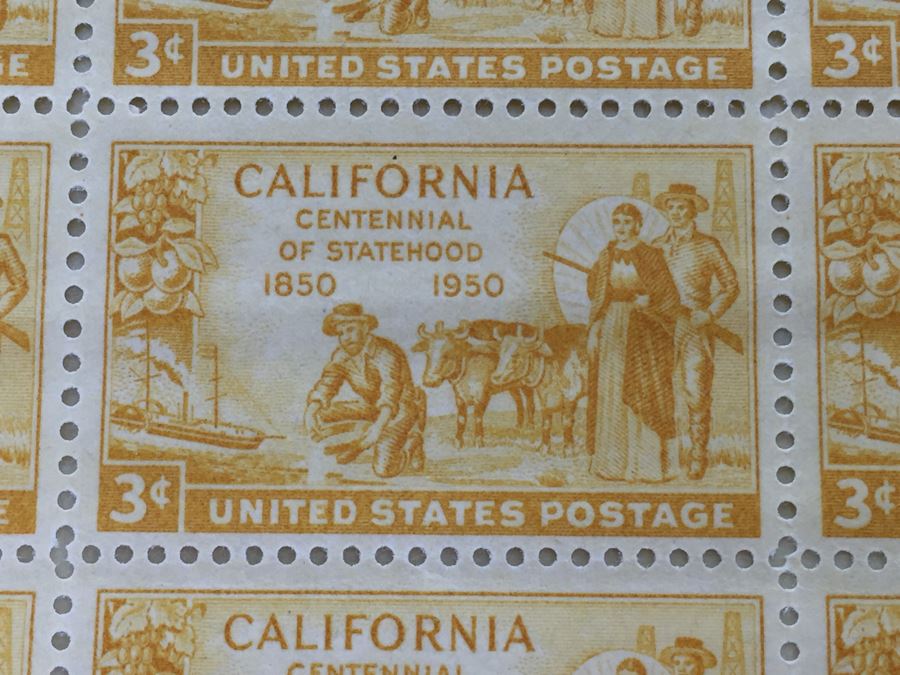 (2) Mint Postage Stamp Sheet 3 Cent 1950 California Centennial Of Statehood [Photo 3]