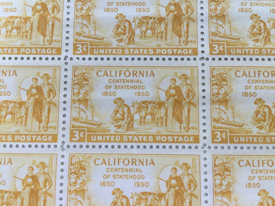 (2) Mint Postage Stamp Sheet 3 Cent 1950 California Centennial Of Statehood [Photo 9]