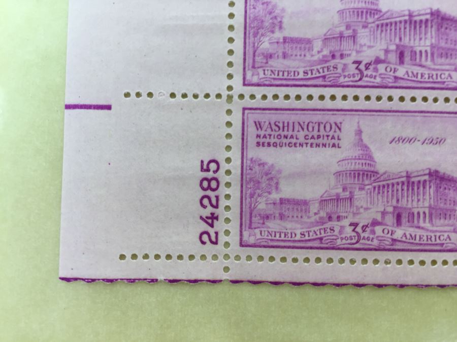 (2) Mint Postage Stamp Sheet 3 Cent 1950 Washington National Capital Sesquicentennial [Photo 2]