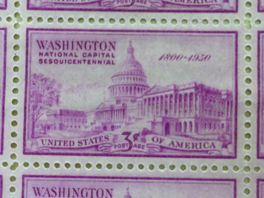 (2) Mint Postage Stamp Sheet 3 Cent 1950 Washington National Capital Sesquicentennial [Photo 3]