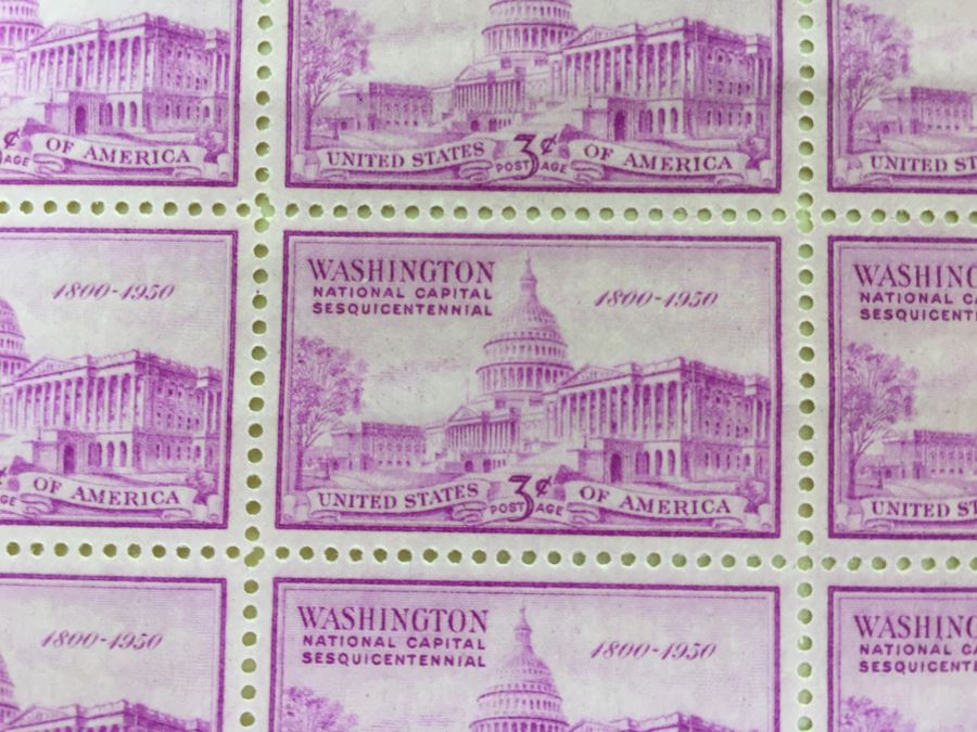(2) Mint Postage Stamp Sheet 3 Cent 1950 Washington National Capital Sesquicentennial [Photo 7]