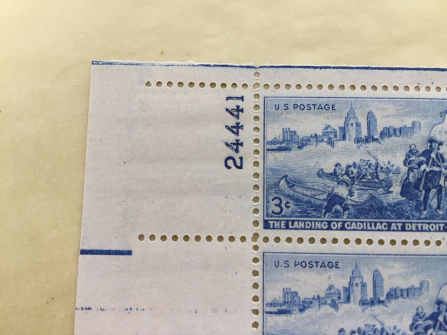 (2) Mint Postage Stamp Sheet 3 Cent 1951 The Landing Of Cadillac At Detriot [Photo 2]