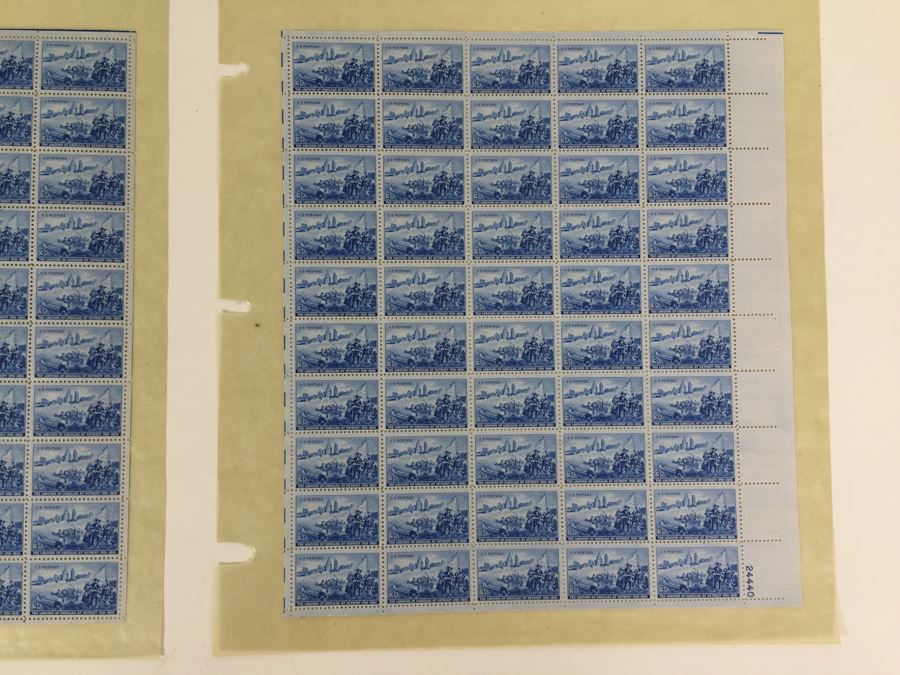 (2) Mint Postage Stamp Sheet 3 Cent 1951 The Landing Of Cadillac At Detriot