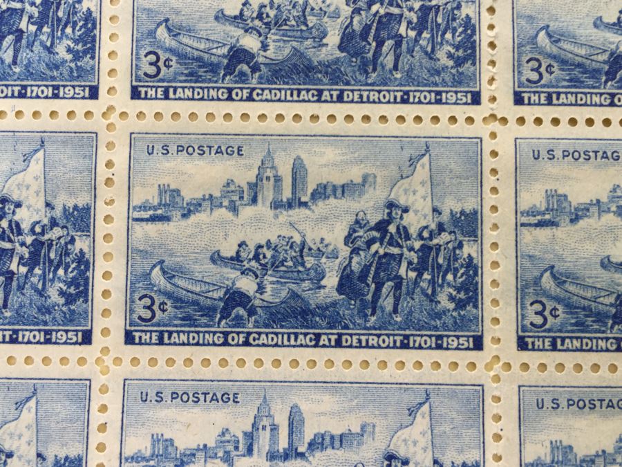 (2) Mint Postage Stamp Sheet 3 Cent 1951 The Landing Of Cadillac At Detriot [Photo 7]