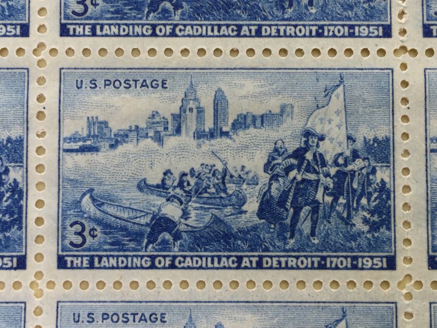 (2) Mint Postage Stamp Sheet 3 Cent 1951 The Landing Of Cadillac At Detriot [Photo 3]