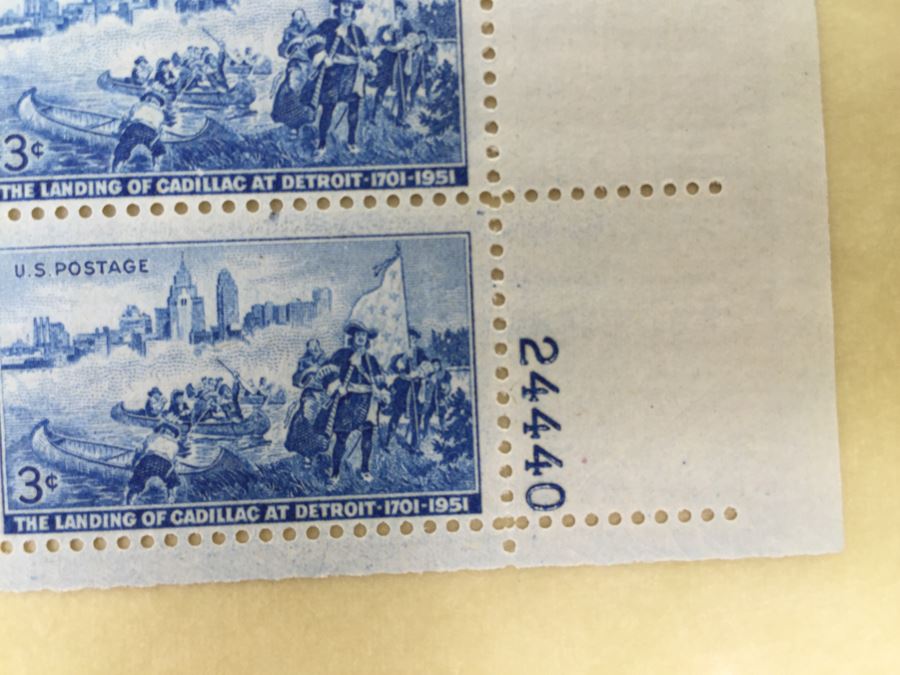 (2) Mint Postage Stamp Sheet 3 Cent 1951 The Landing Of Cadillac At Detriot [Photo 6]