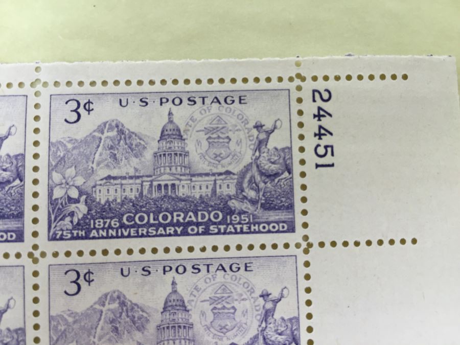 (2) Mint Postage Stamp Sheet 3 Cent 1951 Colorado 75th Anniversary Of Statehood [Photo 2]